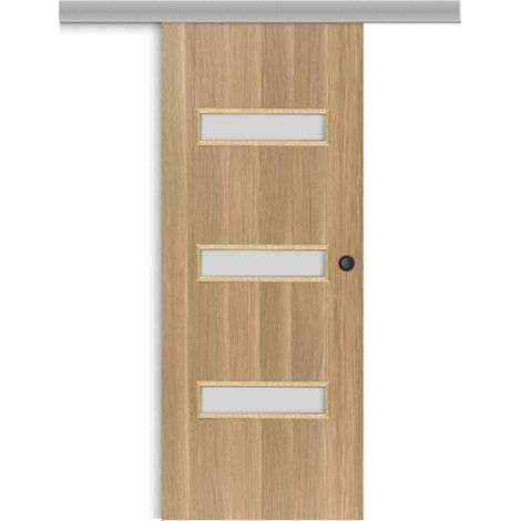 Porte coulissante applique April 83 cm avec cuvette ronde noire (1/5)