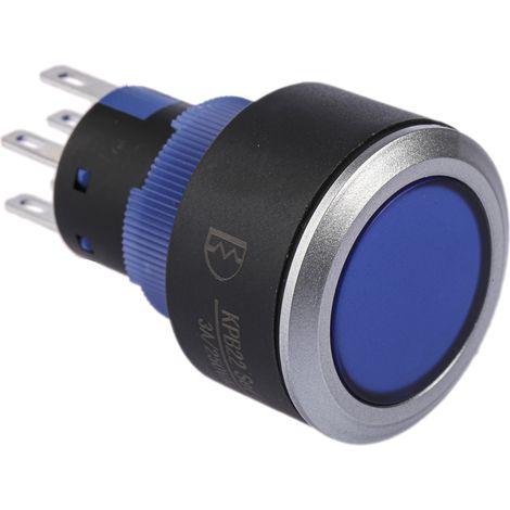 Bouton-poussoir, Momentané lumineux, LED Bleu, 3 A, 5 A, Bleu, Montage panneau (1/3)