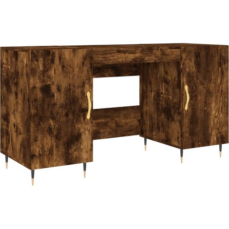 Bureau table poste de travail meuble d'ordinateur informatique étude chêne fumé 140 x 50 x 75 cm bois d'ingénierie brun