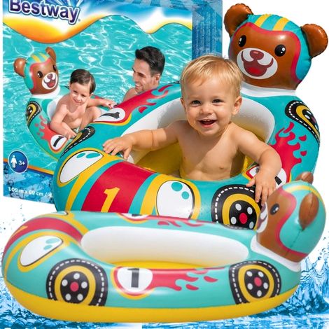 Flotador inflable con forma de osito de peluche para niños, colchón para nadar, barco, flotador 109x69cm (1/5)