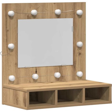Armadietto con specchio rettangolare con ripiano portaoggetti 60 x 31 x 62 cm in legno multistrato rovere artigianale 020052425