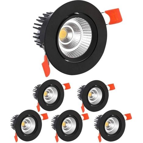 6 x Spot LED Encastrables,5W COB Plafonnier Encastré,Blanc Froid 6000K,500LM,AC 220-240V,Ra≥90,Angle de Faisceau 24°,IP44,Pour salle de bain,Cuisine,Salon,Couloir(Noir) [Classe énergétique A+](Ouvertu (1/4)