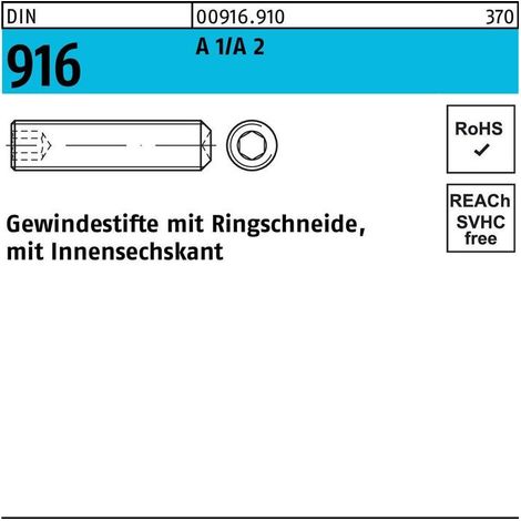 DIN 916/ISO 4029 Gewindestift VG M8x45 Edelstahl A1 blank Innensechskant m. Ringschneide 100 Stk