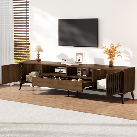 Mobile TV con contenitore 180x35x45 cm in truciolare noce per TV fino a 75 pollici - CHICFURN (1/5)