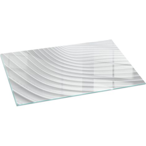 Funkenschutzplatte für Kamin Hitzeschutz Schutzplatte Hartglas Dekorative Glasbodenplatte Wellen aus zarten Linien 100x50 cm (1/5)