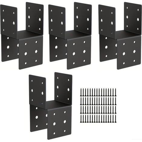 Lot de 4 capuchons de poteau en acier pour poteaux en bois de 10,2 x 10,2 cm - Noir - Protection contre la rouille pour revêtement résistant à la rouille - 10,2 x 10,2 cm (1/5)
