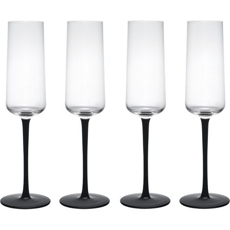 Mikasa Palermo Juego de 4 Copas de Champán Cristal, 250ml, Juego de Copas de Champán con Pie Negro, Cristal 100% Sin Plomo - Caja de Regalo y Apto para Lavavajillas