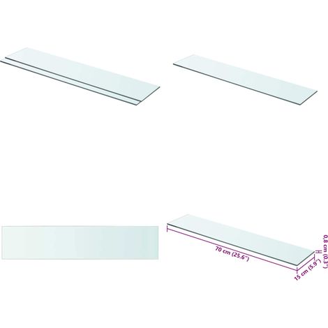 Panneaux d'étagère 2 pcs Verre Transparent 70x15 cm - Etagere Murale - Étagère Transparente - Étagère Verre Trempé - Décoration Murale - Rangement Mural - Home & Living (1/5)