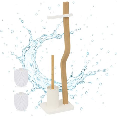 Juego de portarrollos y escobilla para papel higiénico, madera y metal (1/5)
