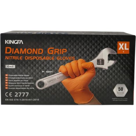 Gants en nitrile Kingfa à prise épaisse, orange 85 g, lot de 50 - Taille XL (1/4)