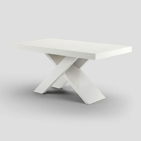 Tavolo pranzo design moderno allungabile base bianca 140/220x90 Roma - Frassino