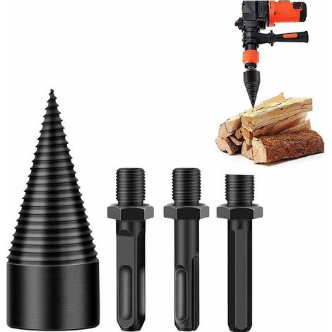[NEVER USED] 45mm Log Splitter, Safe Drill-Powered Wood Splitter, Wood Drill Bit for Firewood Machine (Hex+Square+Round)