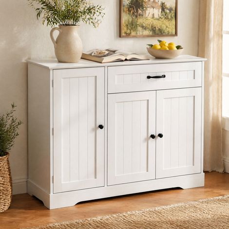 Aparador blanco de 3 puertas y 1 cajón, MDF, 107 x 40 x 84 cm DESVIAE (1/5)