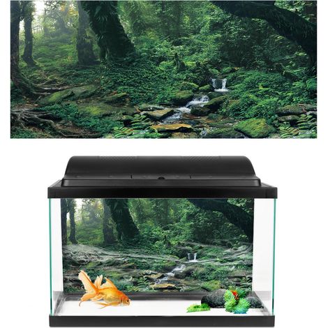Autocollant adhésif en PVC pour aquarium, motif rivière et bois verts, décoration pour aquarium(s) (1/5)
