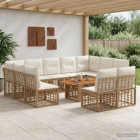 vidaXL Set Divano da Giardino 12 pz Naturale e Bianco Crema polyrattan (1/5)