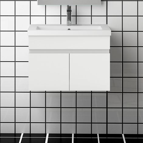 60 cm Waschtisch mit Unterschrank Badmöbel Set mit Waschbecken Mineralguss Gäste WC Hochglänzend Weiß (1/5)