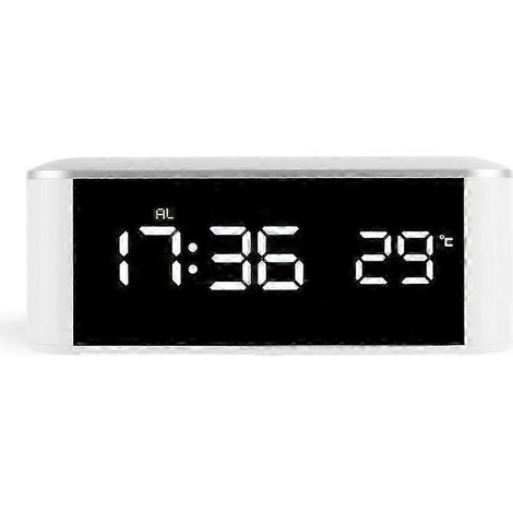 Réveil LED avec thermomètre, horloge murale numérique avec trotteuse, adaptée aux personnes âgées et aux adultes au sommeil profond, affichage blanc. (1/5)