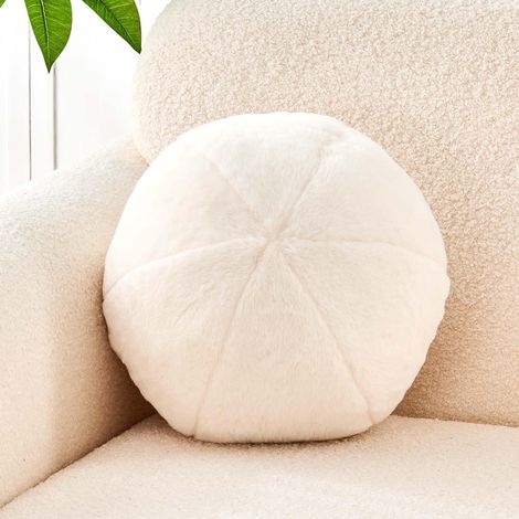 Coussin en forme de boule blanc ivoire, coussin en forme de boule de 25 cm, coussin en couleur d'imitation pour la chambre, coussin en pluche en forme de boule, adapté au canapé, au salon et à la cham