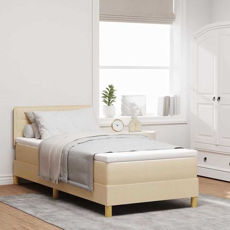 LED Boxspringbett mit LED-Lichtleisten Creme 90 x 200 cm Stoff