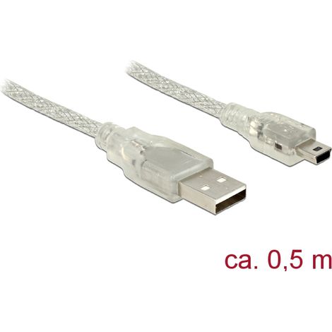 Delock cable usb 2.0 tipo-a macho usb 2.0 mini-b macho de 0,5 m transparente