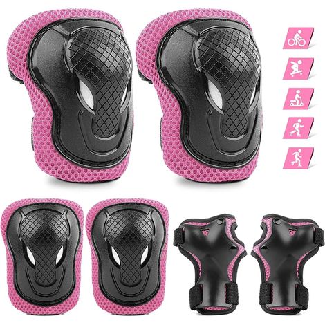 Ensemble de protection pour patins à roues alignées pour enfants : genouillères, coudières, protège-poignets (S-Rose) (1/5)