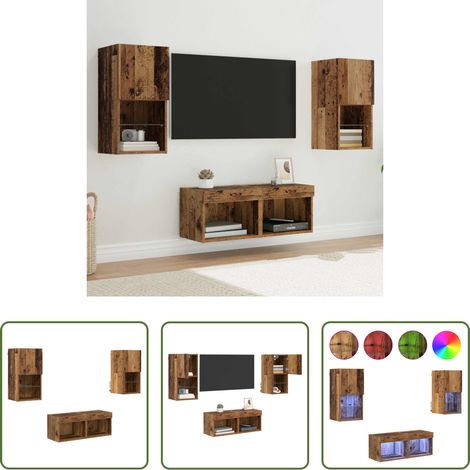 vidaXL LED-Lichtleiste - TV-Wandregale mit LED-Lichtleisten 4 pcs Altholz Holzwerkstoff (1/5)