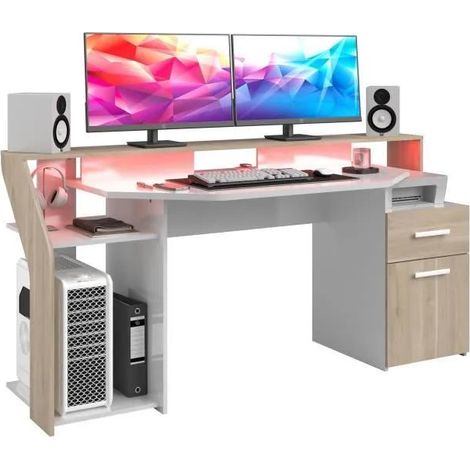 Parisot Gaming Schreibtisch Silver Weiß und Eiche 178x88x68 cm