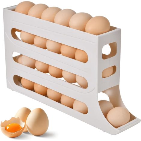Portauova con meccanismo di rotolamento - Organizzatore per frigorifero - Portauova per frigorifero - Meccanismo di rotolamento automatico per uova - Bianco - Plastica (1/5)