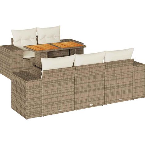 vidaXL Juego de sofás jardín con cojines 6 pzas ratán sintético beige (1/5)