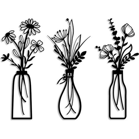 Décorations Murales en Métal Fleur – Déco Murale Noire Moderne Forme de Vases à Fleurs Art Minimaliste pour Salon, Chambre, Cuisine ou Couloir Cadeaux de décoration intérieure (1/5)