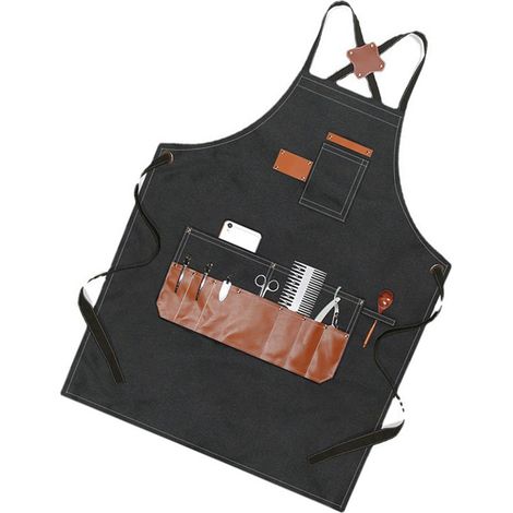 Tablier de barbier imperméable noir multipoches, tablier de chef pour étudiants en art, menuisiers, salons de thé et boulangeries (1/5)