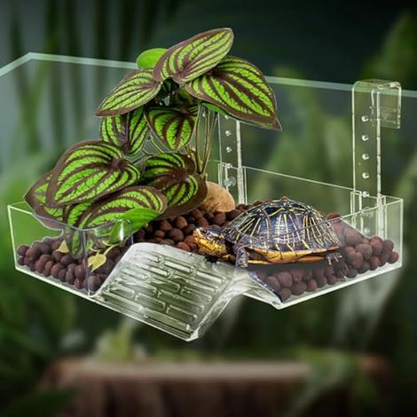 Plateforme de repos pour tortue, Plateforme tortue d'eau pour les amateurs de tortues, Turtle Bank Plateforme de Dock Flottante, Plate-forme d'escalade de verdure simulée(SIZE:L) (1/4)