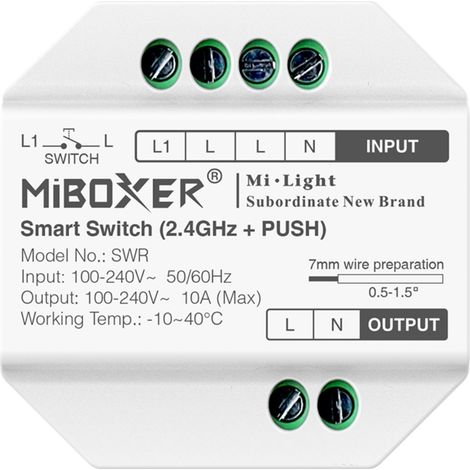 Conversor de Pulsador a Interruptor Relé Telerruptor LED MiBoxer SWR Blanco