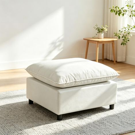 Pouf carré de salon avec repose-pieds, ottoman à pieds en plastique, tabouret rembourré pour chambre et entrée (1/5)