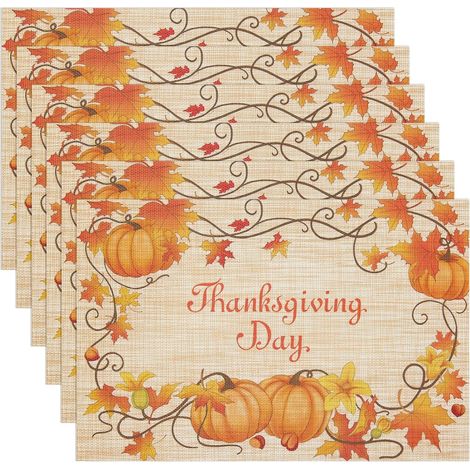 Set de Table lavables Thanksgiving Décoration Citrouilles Automne Sets PVC Antidérapant Dessous de Table 3345cm