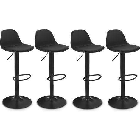 Lote de 4 taburetes de bar negros de diseño KARL con patas negras