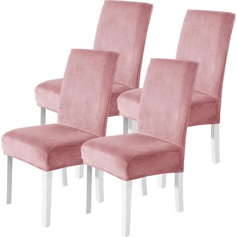 Stuhlhussen Samt 4er Set, Stretch, Kratzfest, Waschbar, Rosa (1/5)