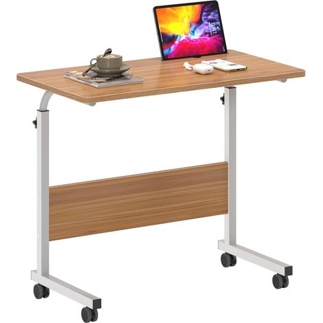 Soges Table pour ordinateur portable réglable en hauteur, petite table d'appoint 8040 cm amovible avec roulettes et fentes pour étagères,chêne (1/5)