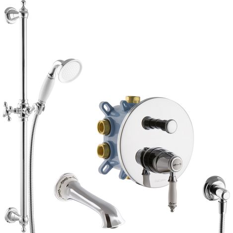 Robinet de baignoire encastré PaulGurkes Style Rétro Nostalgie avec barre de douche et mélangeur monocommande (1/5)