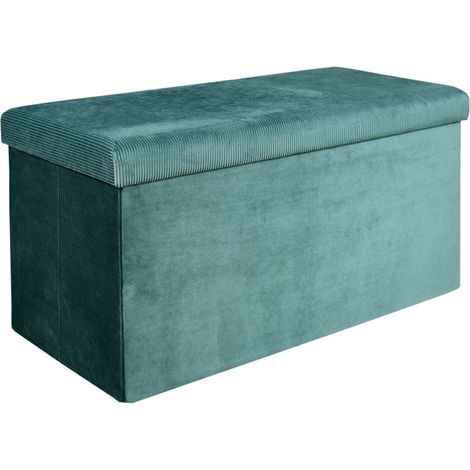 Coffre Banc Pliable - HOME DECO FACTORY - GIULIA - Velours Côtelé - Bleu (1/8)