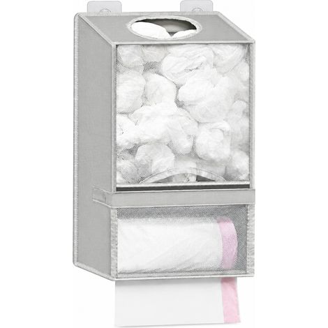Distributeur de sacs non tissés mural, Organisateur de rangement pour sacs poubelle et sacs alimentaires de cuisine, Support de rangement suspendu adhésif, Gris, 9,8x16,9x5,9 pouces (1/5)