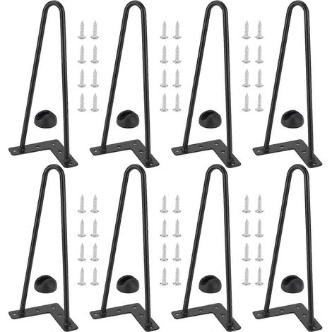 Ensemble de 8 pieds de meuble réglables, pieds de table en épingle à cheveux de 30 cm, pieds de meubles en métal de 12 pouces, pieds de meuble noirs, avec vis et patins de protection pour le sol, adap (1/5)