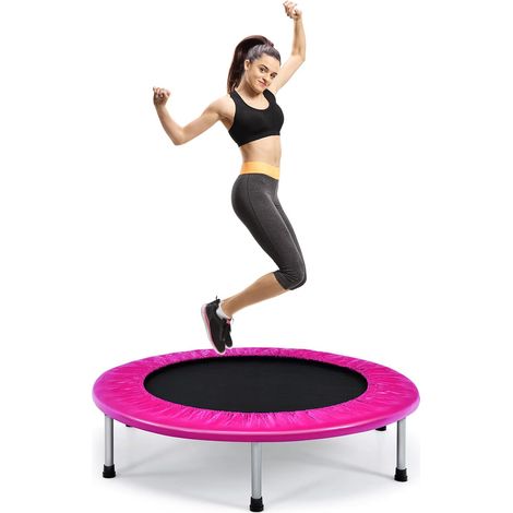 COSTWAY Φ97cm Mini Trampolin, Fitness Trampolin faltbar, Kindertrampolin bis 150kg belastbar, Gartentrampolin, Indoor- und Outdoortrampolin für Kinder und Erwachsene Rosa (1/5)