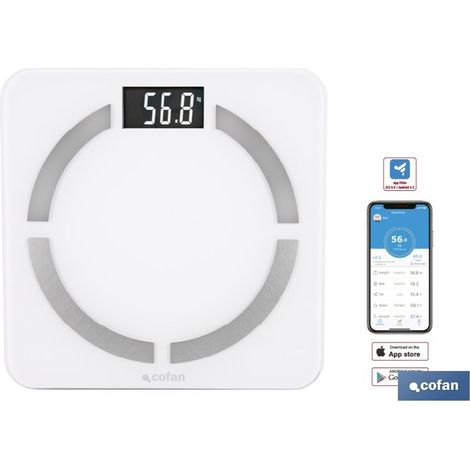 Pèse-personne numérique avec écran LCD et connectivité Bluetooth à l'application mobile (poids maximum 180 kg)