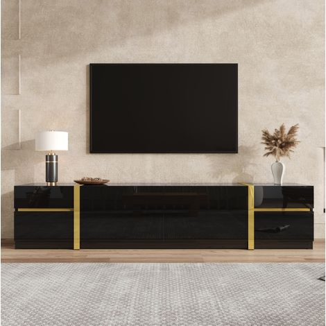 TV-Schrank MDF/PB Schwarz Hochglanz mit goldfarbenen Akzenten, 180,0 x 40,0 x 38,0 cm, 4 Schubladen, 2 Türen (1/5)