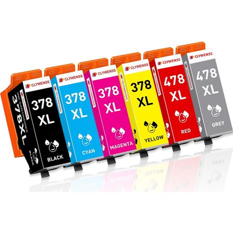 378XL 478XL Cartouches d'encre Compatibles avec Epson 378 478 XL Multipack pour Expression Photo HD XP-15000 XP15000 XP 15000 Imprimante, 6-Couleurs (Rouge, Gris, Noir, Cyan, Magenta, Jaune) (1/5)