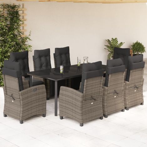 Set comedor jardín 9 pzas y cojines ratán sintético gris vidaXL (1/5)