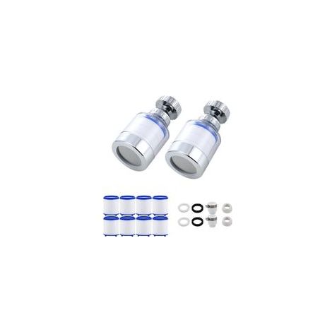 2 Pièces Filtre Robinet Anti Calcaire, Filtre Anti Calcaire Robinet, Filtre Eau Robinet Avec 10 éléments Filtrants en Coton PP, Filtre Calcaire Robinet Rotatif à 360°, Filtre à Eau Robinet