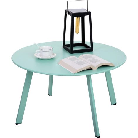 Table d'appoint, ronde, en métal, basse, avec pieds réglables, pour jardin, canapé, verte, diamètre x hauteur : 70 x 40 cm (1/5)