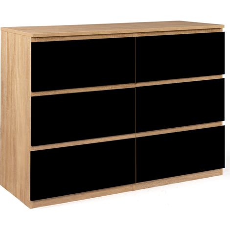 Idmarket – Commode enfant 6 tiroirs 110 cm – Largeur 40 cm – Hauteur 80 cm – Bois façon hêtre et noir – Meuble de rangement élégant